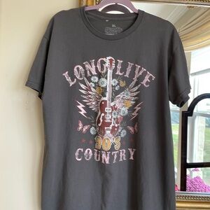 LONGLIVE 90s Country 100% Cotton Grey Floral Guitar Men/Women T Shirt. X/L